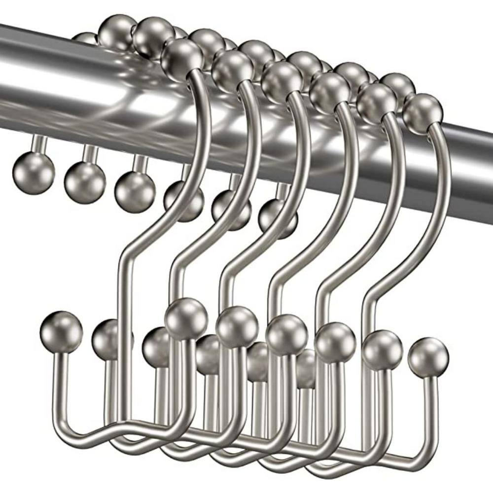 Matte Nickel Double Glide Shower Curtain Hooks, Set of 12