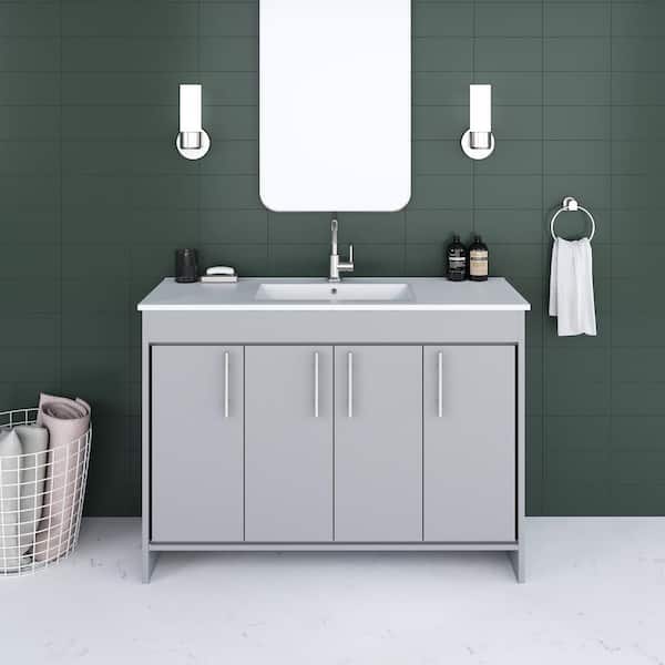 VOLPA USA AMERICAN CRAFTED VANITIES Villa 48 in. W x 18 in. D Bathroom Vanity in Gray with Ceramic Vanity Top in White with White Basin