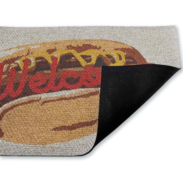 Welcome Hotdog Pop Style Brown 18 in. x 30 in. Polyester Non-Slip Outdoor Door Mat