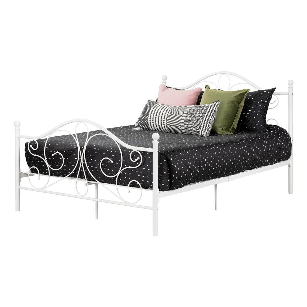 White Metal Full Bed Frame with Latticework Headboard