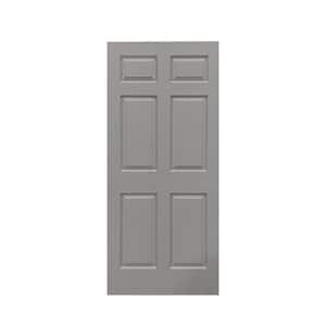 30 in. x 80 in. Light Gray Painted Composite MDF 6-Panel Interior Barn Door Slab