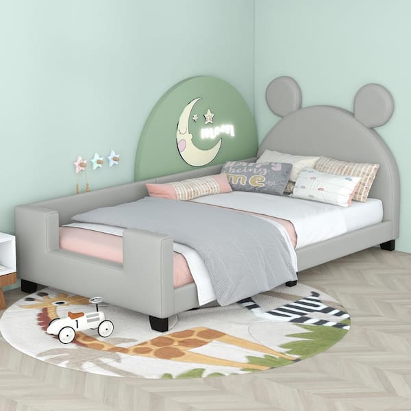 anpport Light Gray Twin Size PU Leather Daybed with Carton Ears Shaped Headboard