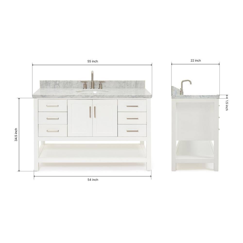 Magnolia 55" White Solid Wood Single Vanity with Carrara Top