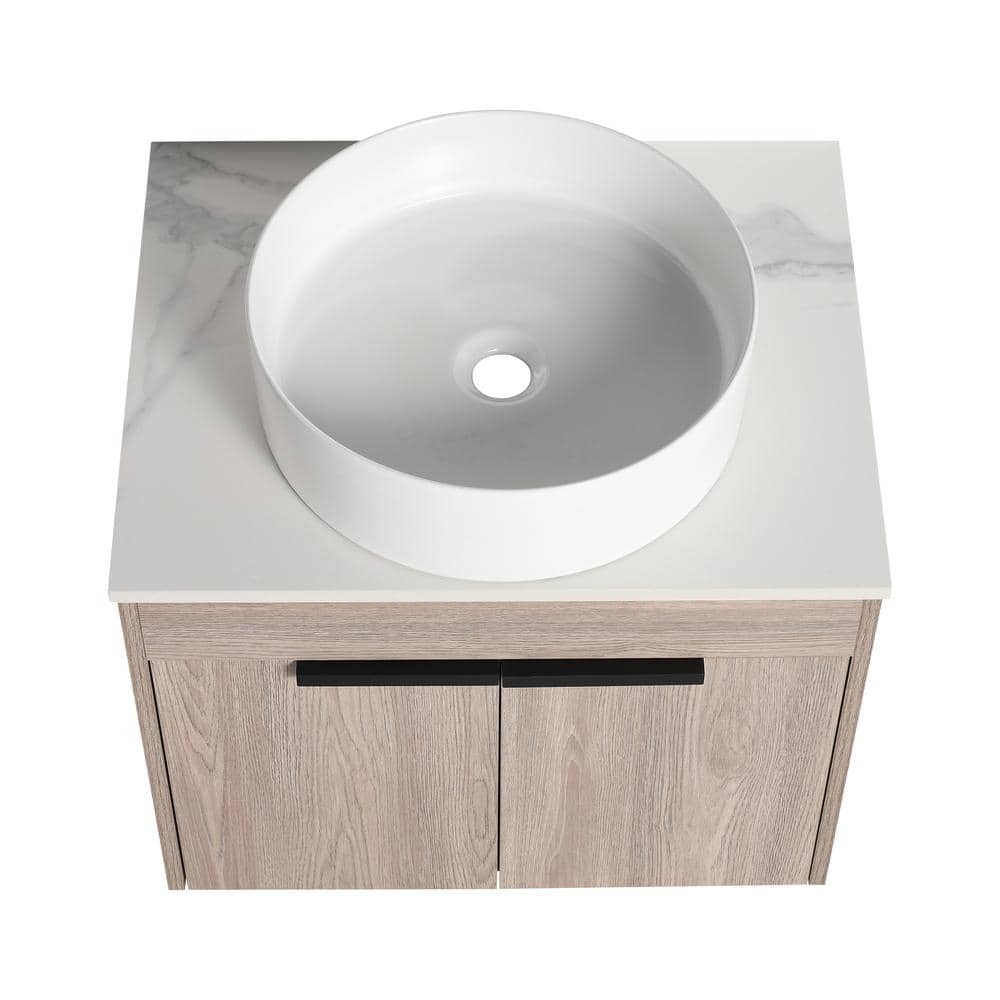 23.6 in. W x 18.9 in. D x 23 in. H Floating Bath Vanity in White Oak with W