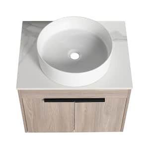 23.6 in. W x 18.9 in. D x 23 in. H Floating Bath Vanity in White Oak with White Sintered Stone Top and Ceramic Sink