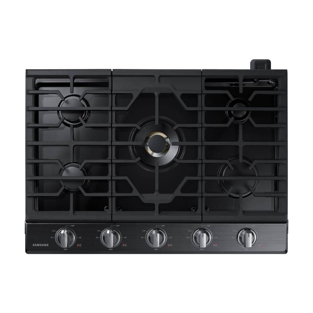 Samsung 36 in. Gas Cooktop in Fingerprint Resistant Black Stainless with 5 Burners including Dual Brass Power Burner with Wi-Fi, Fingerprint Resistant Black Stainless Steel