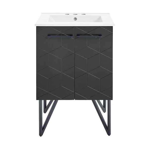 Swiss Madison Annecy 24 in. Phantom Bathroom Vanity in Black with White, 3-Hole Ceramic Sink Top