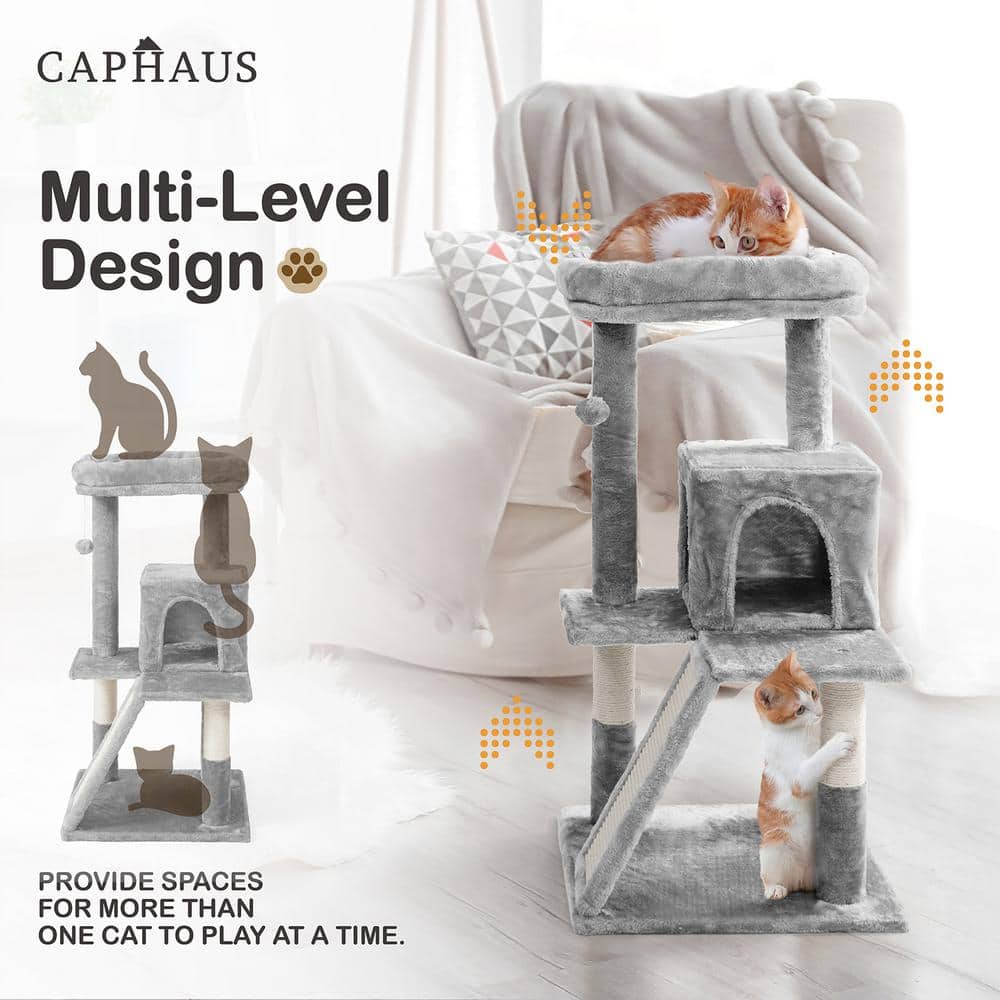 Beige 37-Inch Multi-Level Cat Tree with Sisal Scratching Posts