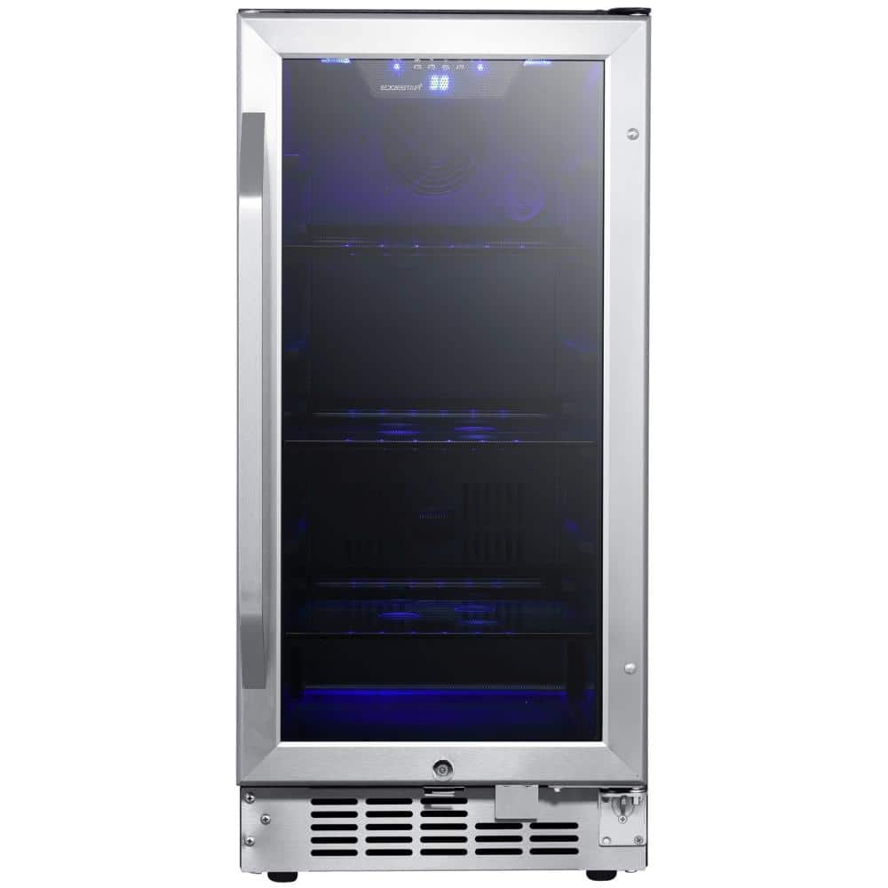 EdgeStar 15 in. 80 (12 oz.) Can Built-In Beverage Cooler with Blue LED Lighting, Silver -  CBR902SG