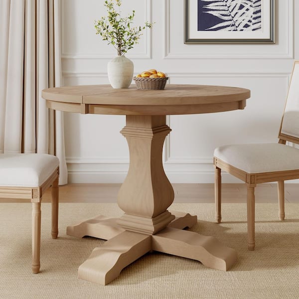 Kalstrom Light Natural Wood 57 in. W Pedestal Expandable Oval Dining Table Seats 6