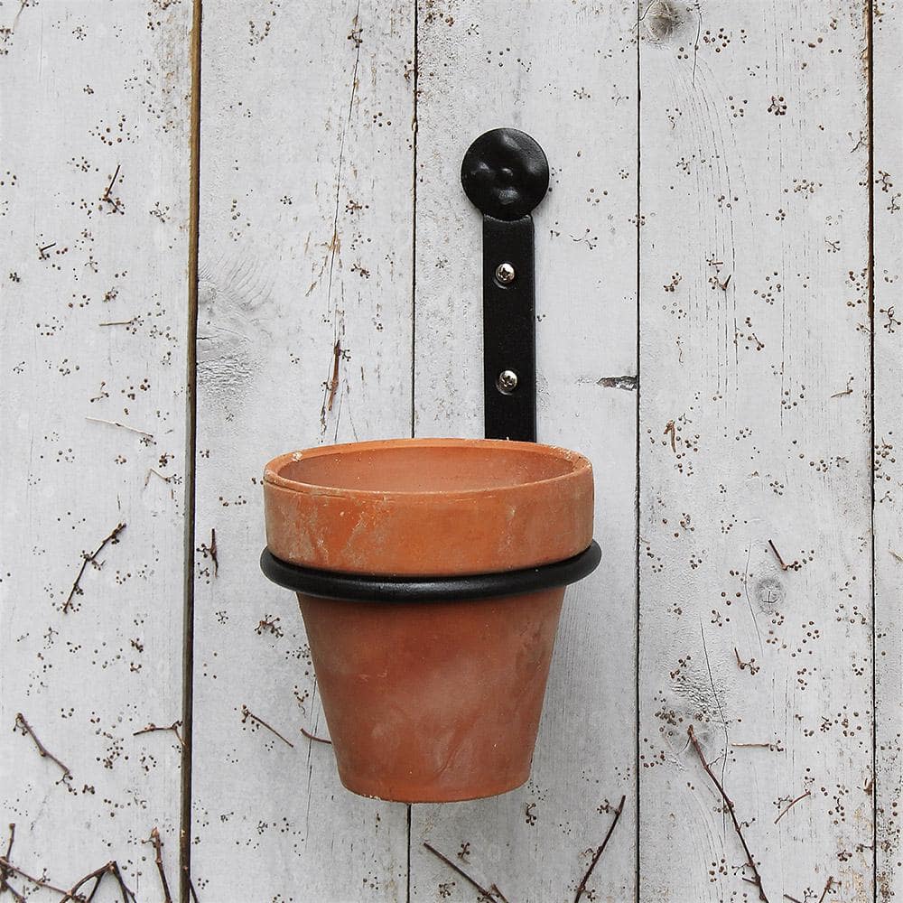 Black Iron Wall Mounted Flower Pot Holder Brackets, Set of 2