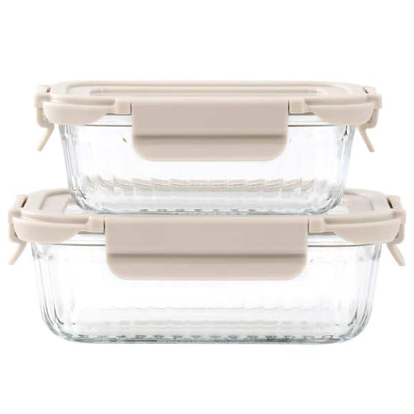 MARTHA STEWART EVERYDAY Clifftop 4-Piece 21 oz. and 13 oz. Borosilicate  Glass Food Storage Container in Warm Grey 985120839M - The Home Depot