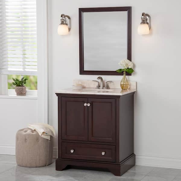 Home Decorators Collection Stratfield 31 in. W x 22 in. D x 39 in. H Single Sink  Bath Vanity in Chocolate with Dune Cultured Marble Top