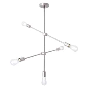 5-Light Nickel Dimmable Sputnik Modern Linear Chandelier for Living Room Bedroom with no bulbs included