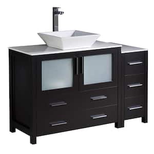 Torino 48 in. Bath Vanity in Espresso with Glass Stone Vanity Top in White with White Basin