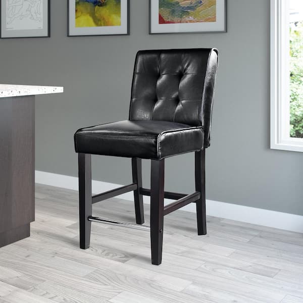 Black Bonded Leather Bar Stool Dad, Counter Height Leather Chairs