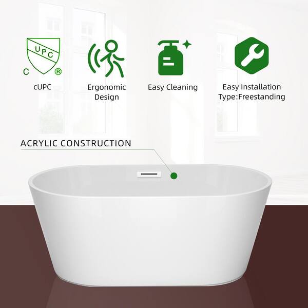Getpro 59 in. Acrylic Flatbottom Freestanding Non-Whirlpool