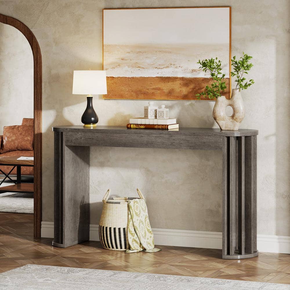 Gray Engineered Wood Farmhouse Console Table with Storage