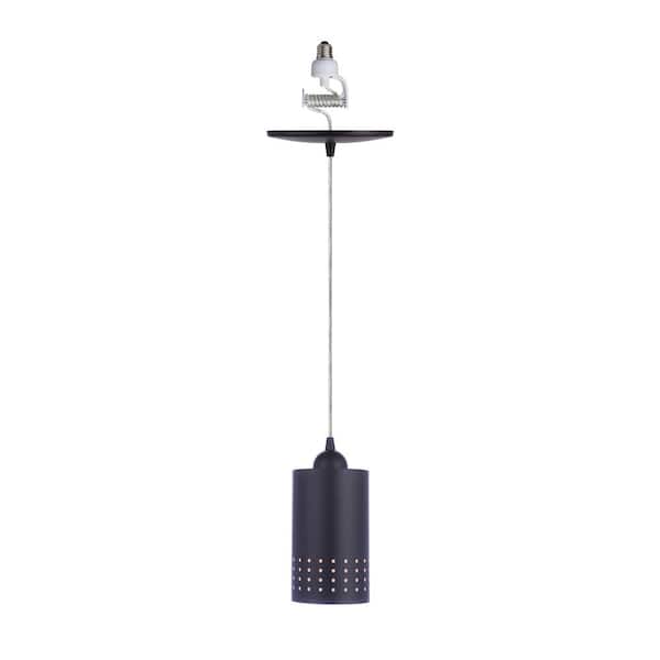 Worth Home Products Instant Pendant Light 6 In. Matte Black Recessed Light Conversion Kit with Metal Cylinder Shade