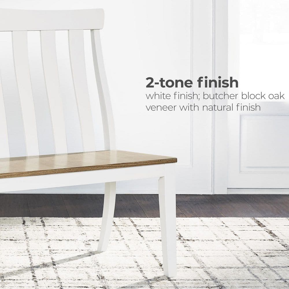 White and Natural Wood Slat-Back Dining Bench