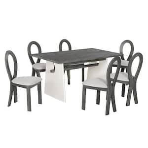 7-Piece Modern Gray Wood Top Dining Room Set Seats 6