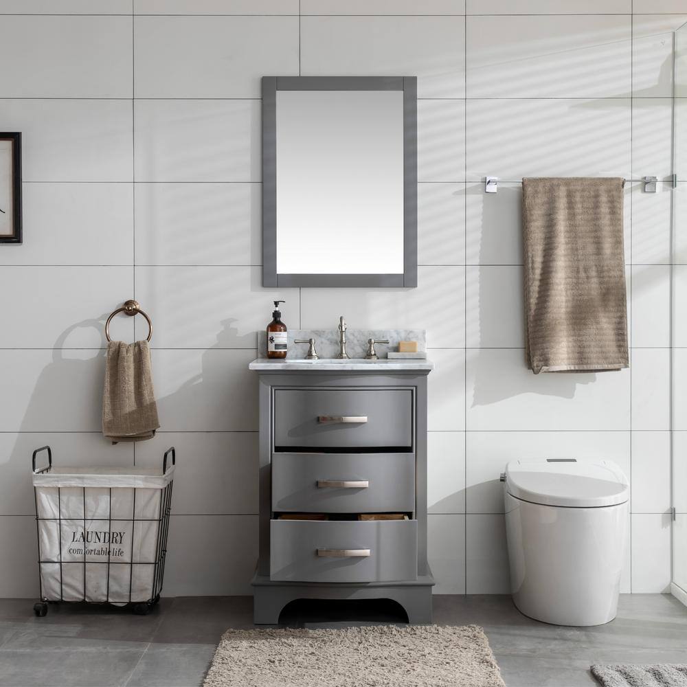 Gray 24'' Freestanding Single Vanity with Marble Top