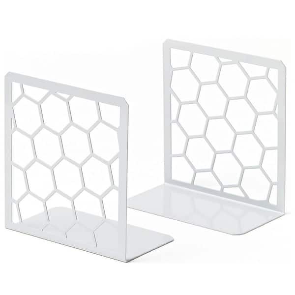 Gray 6 in. x 6.3 in. Metal Geometric Honeycomb Design Bookend, 1-Pair