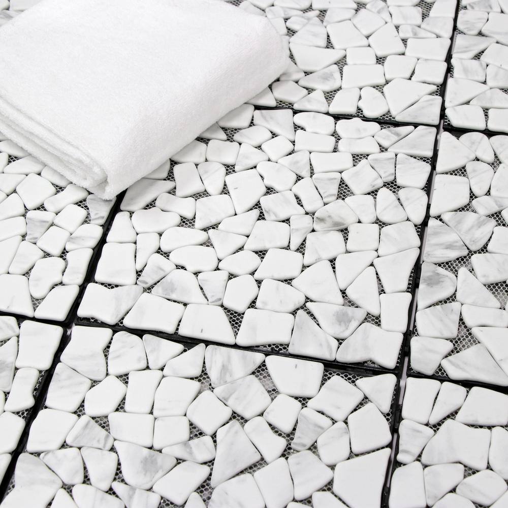 Off-White Stone and Glass Interlocking Deck Tile