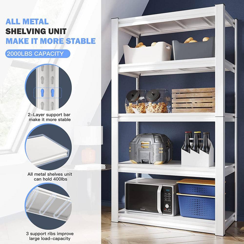 White Heavy Duty 5-Tier Metal Storage Shelving Unit