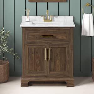 Doveton 30 in. Single Sink Freestanding Dark Walnut Bath Vanity with White Engineered Marble Top (Assembled)