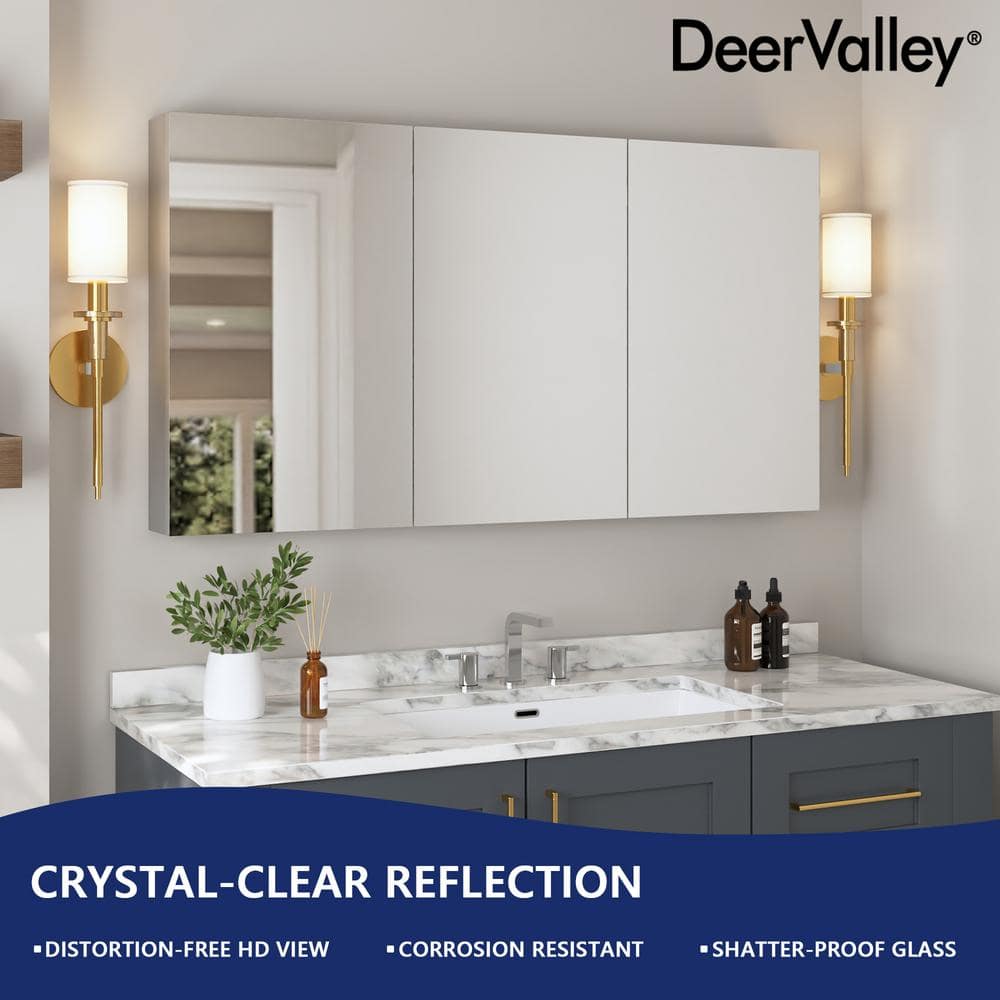 48'' Frameless Mirrored Three-Door Medicine Cabinet with Adjustable Shelves