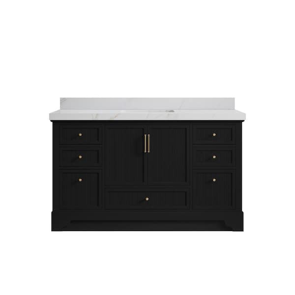 Willow Collections Alys 60 in. W x 22 in. D x 36 in. H Single Sink Bath Vanity in Black with 2 in. Calacatta Sienna Top