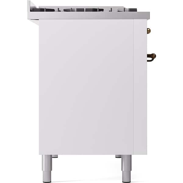 Nostalgie II 48 in. Dual Fuel Liquid Propane Range with 8-Burnerss, Griddle, Burnished Trim in White