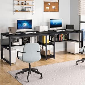 Moronia 78.74 in. Rectangular Black Wood and Metal Computer Desk 2-Person Desk with Storage Shelf for Office
