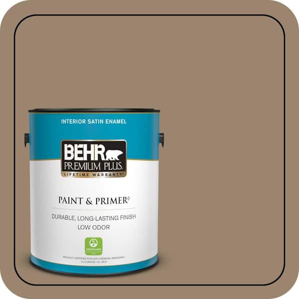 BEHR PREMIUM PLUS 1 gal. #MQ2-48 Sturdy Brown Satin Enamel Low Odor Interior Paint & Primer