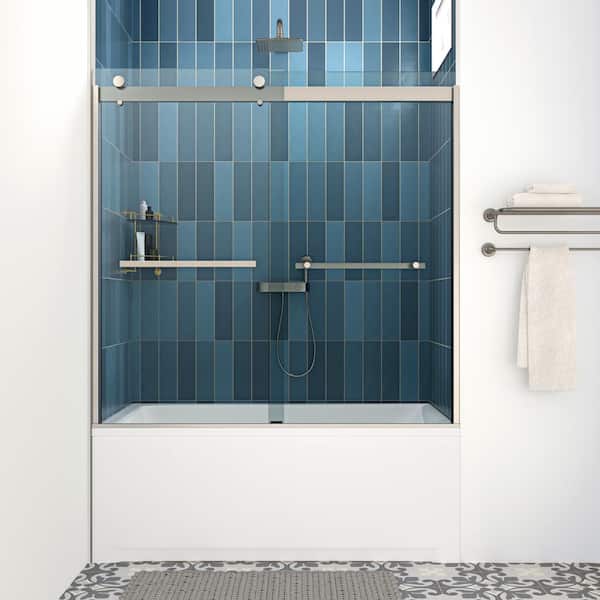 Streamline Fusaro 60 in. W x 58 in. H Sliding Bathtub Door, CrystalTech Treated 5/16 in. Tempered Clear Glass, Chrome Hardware