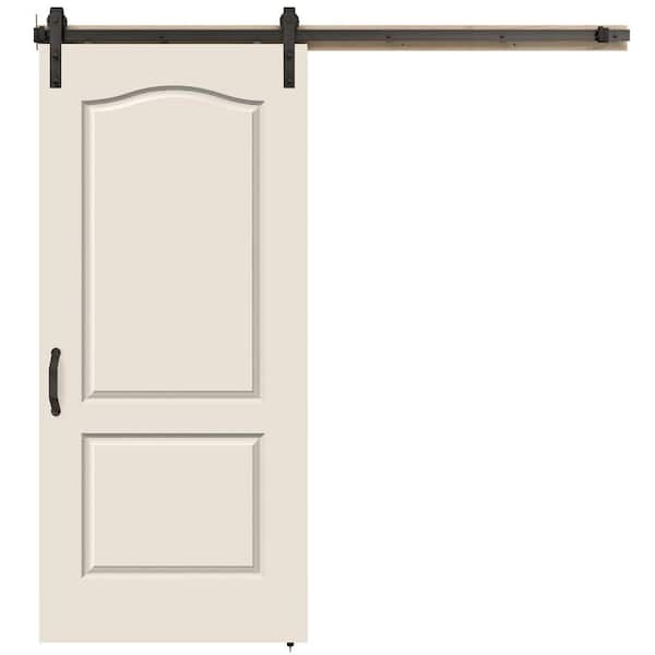 JELD-WEN 36 in. x 84 in. Princeton Primed Smooth Molded Composite MDF Barn Door with Rustic Hardware Kit