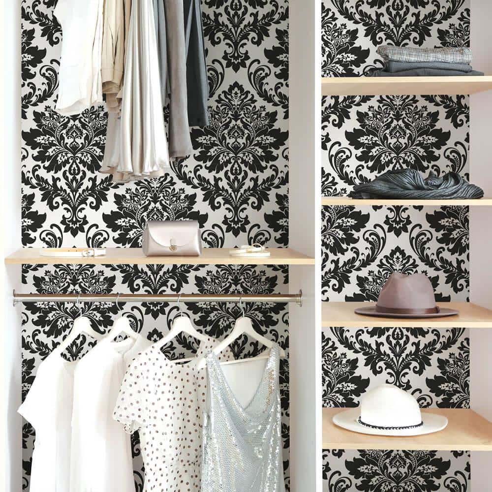 Black and White Damask Peel and Stick Vinyl Wallpaper