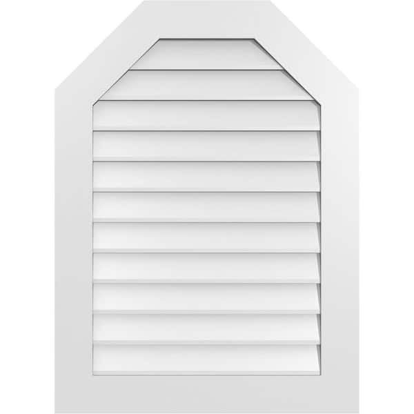 Ekena Millwork 28 in. x 38 in. Octagonal Top Surface Mount PVC Gable Vent: Decorative with Standard Frame