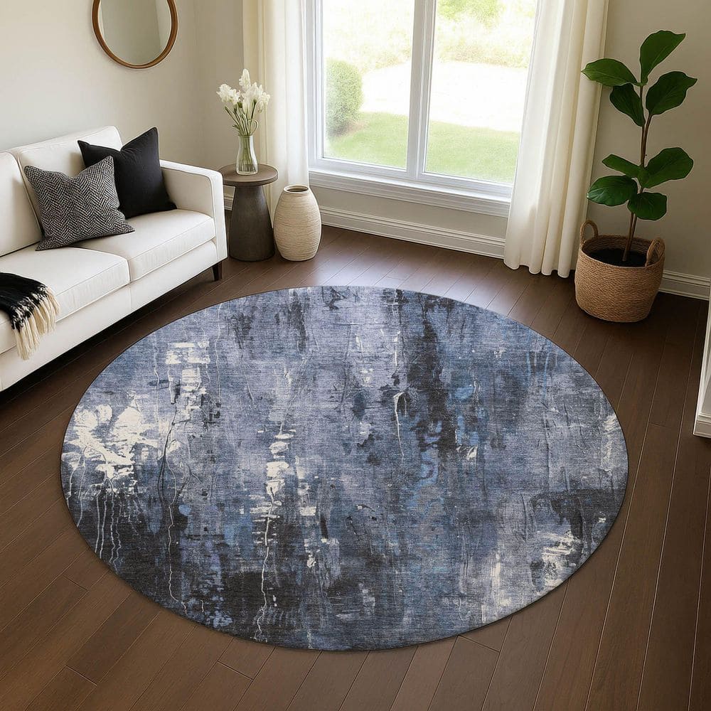 Mayfield Premium Machine Washable Abstract AMF1683 Blue 8 ft. x 8 ft. Round Rug price history on PriceWatchPro