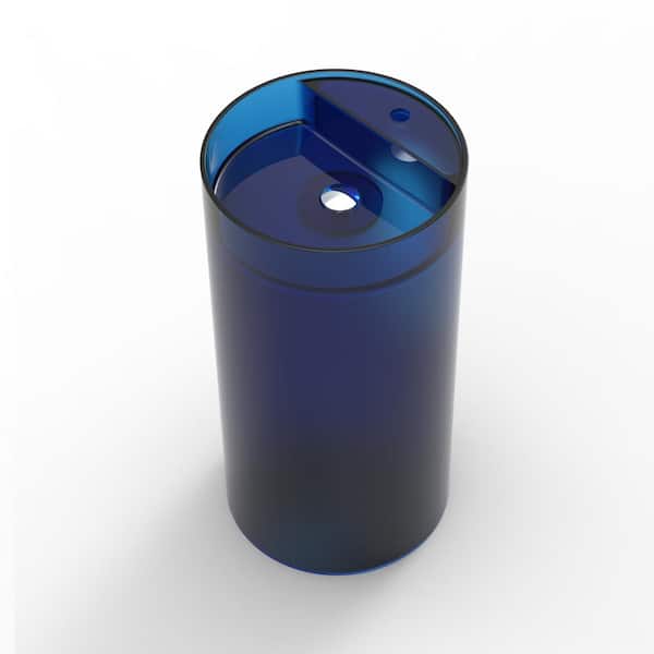 IDEAGLE 18 in. D Blue Cylindrical Pedestal Bathroom Solid Surface Vessel Sink with Single Faucet Hole and Pop Up Drain