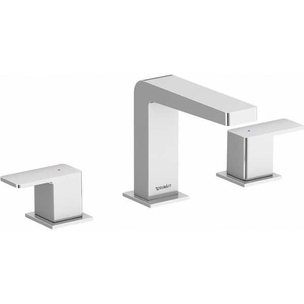DuraSquare 8 in. Widespread Double Handle Bathroom Faucet with Drain Kit Included in Chrome