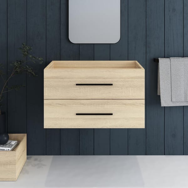 VOLPA USA AMERICAN CRAFTED VANITIES Napa 32 in. W. x 18 in. D x 21 in. H Single Sink Bath Vanity Cabinet without Top in White Oak, Wall Mounted