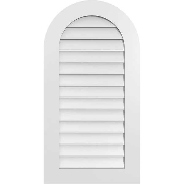 Ekena Millwork 22 in. x 42 in. Round Top White PVC Paintable Gable Louver Vent Non-Functional