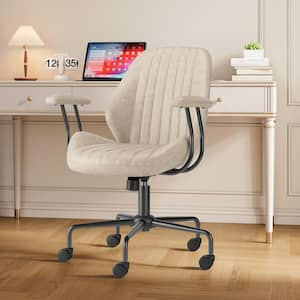 Magic Suede Fabric Ergonomic Swivel Office Task Chair in Beige with Arms and Lumbar Support