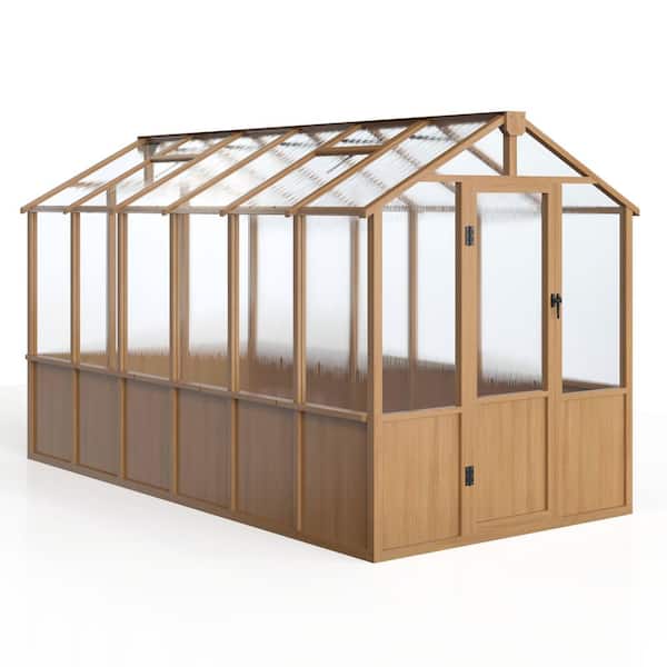 6 ft. x 12 ft. Wooden Polycarbonate Greenhouse for Outdoors, Walk-In Greenhouse with Quick Setup Structure and Roof Vent