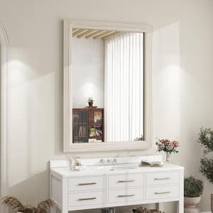 30 in. W x 40 in. H Rectangular Classic Light Beige Wooden Framed Bathroom Vanity Mirror Wall Mirror