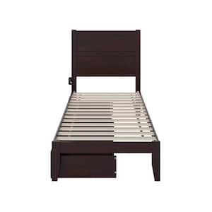 NoHo Espresso Twin Solid Wood Extra Long Storage Platform Bed with 2-Drawers