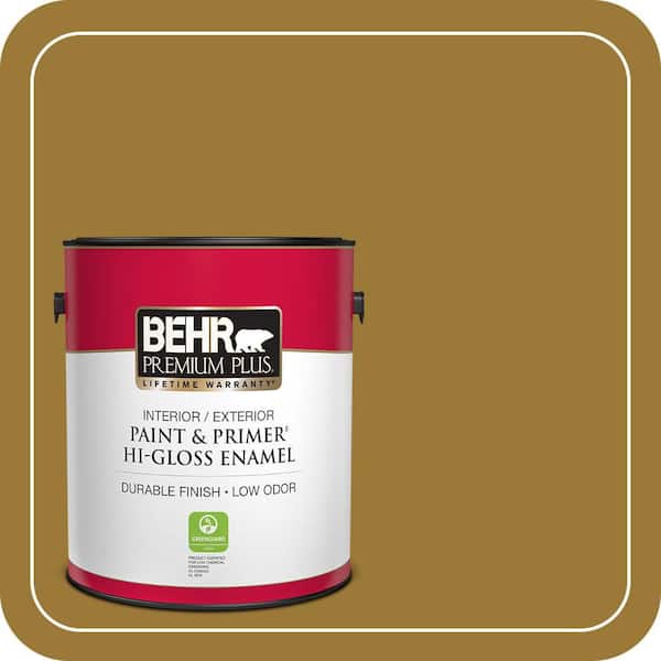 1 Gal. #M300-7A Retro Gold Hi-Gloss Enamel Interior/Exterior Paint and Primer