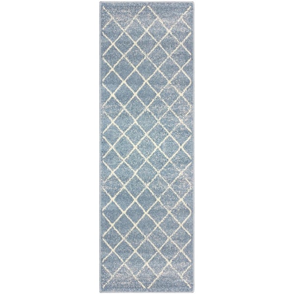 SUPERIOR Lattice Blue 2 ft. 7 in. x 8 ft. Modern Geometric Polypropylene Area Rug